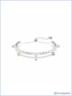 Swarovski Zirconia Tennis Bracelet Rhodium Plated Adjustable Chain